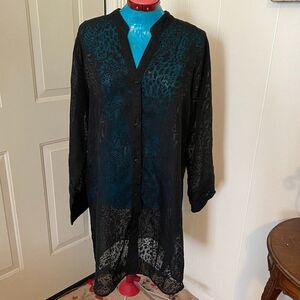 CZ Cover Ups Boho Sheer Animal Print Button Down Tunic Top Women Size XL
